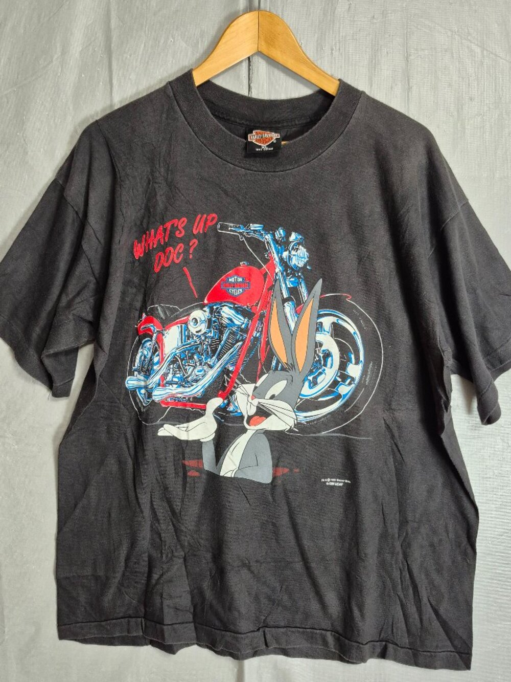 Rare Vtg 90s Harley Davidson Bugs Bunny Whats up doc T-Shirt Single stitch XL